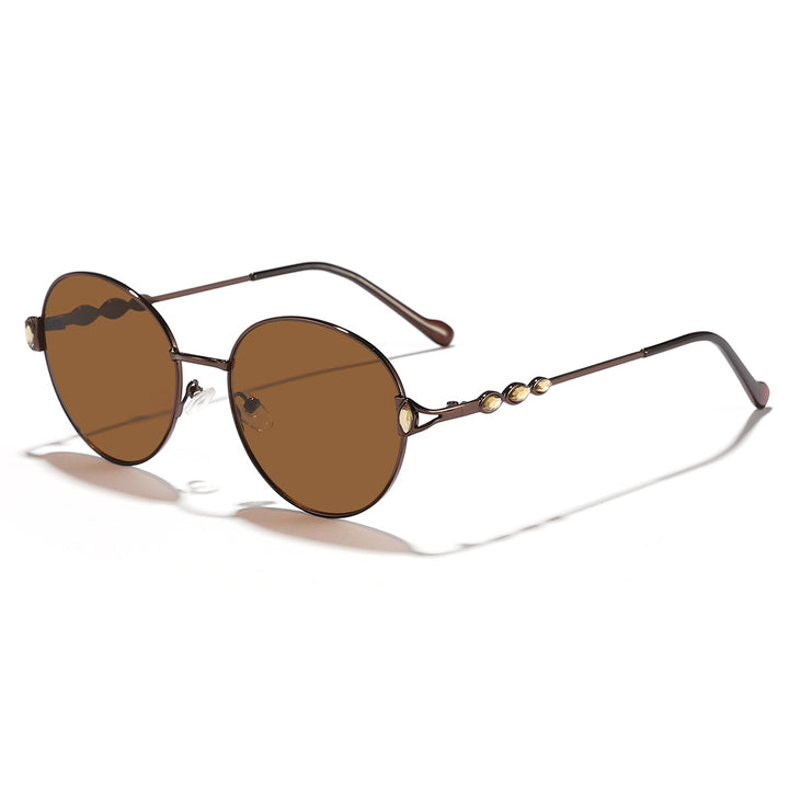 Damen runde Sonnenbrille mit elegantem Metallrahmen und verspiegelten Gläsern Karnz