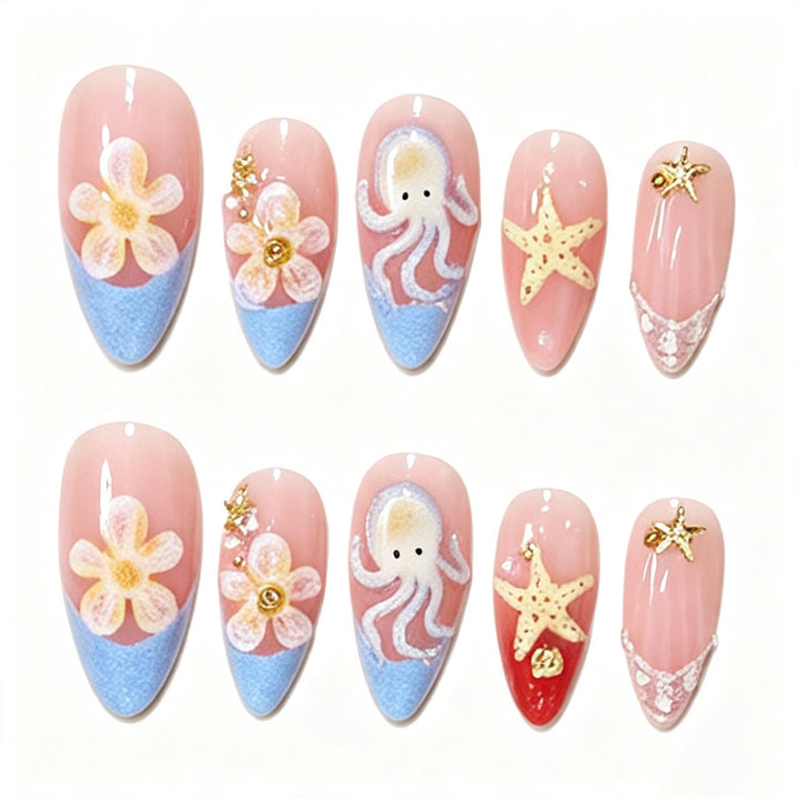 Ozean-inspiriertes Druck-Nagelkunstdesign Karnz