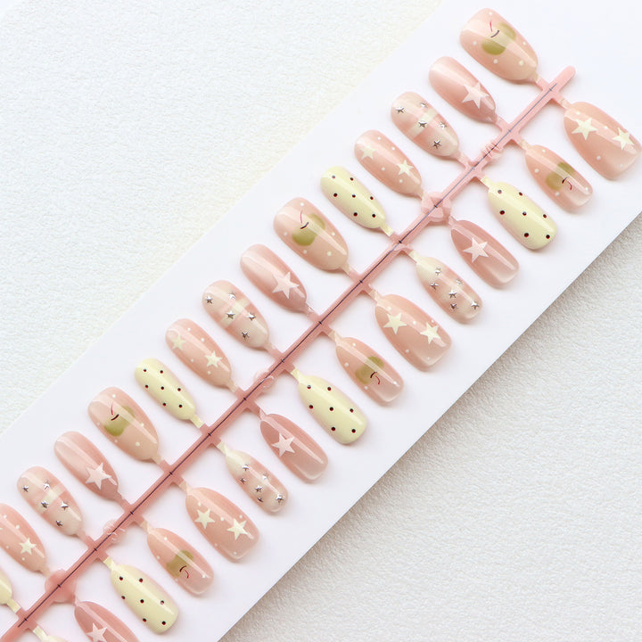 Dekoratives Press-On-Nagelset mit Stern- und Punktdesign Karnz