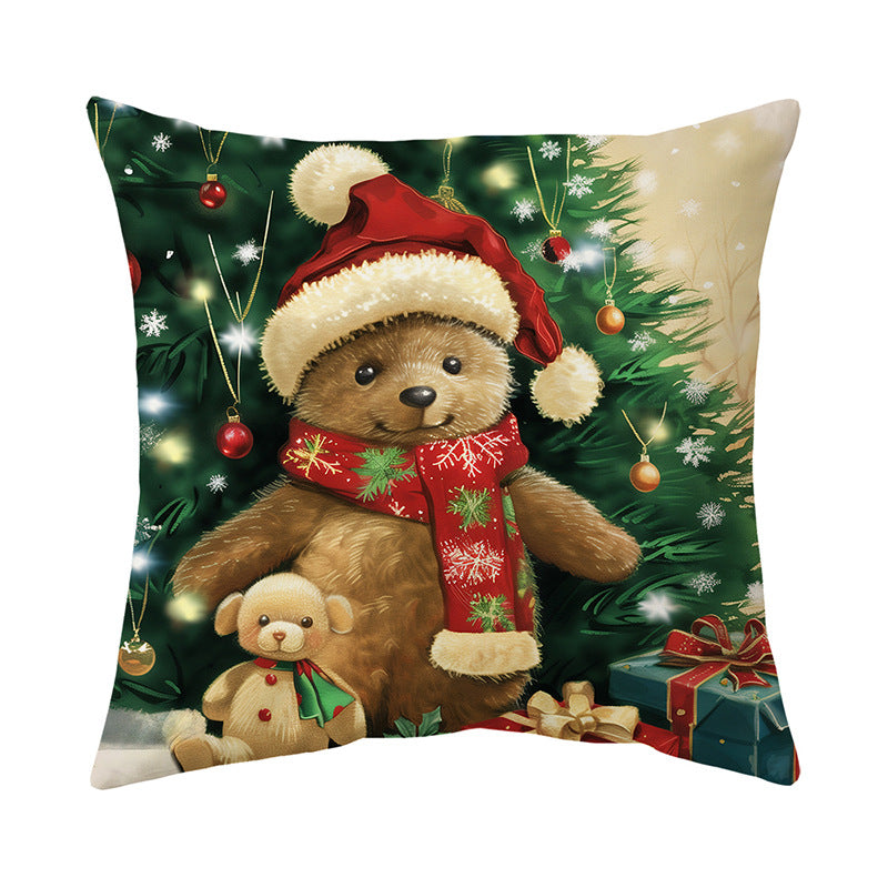 Festive Holiday Mantel Szene Baumwoll-Leinen Quadratikissenbezug mit verstecktem Reißverschluss
