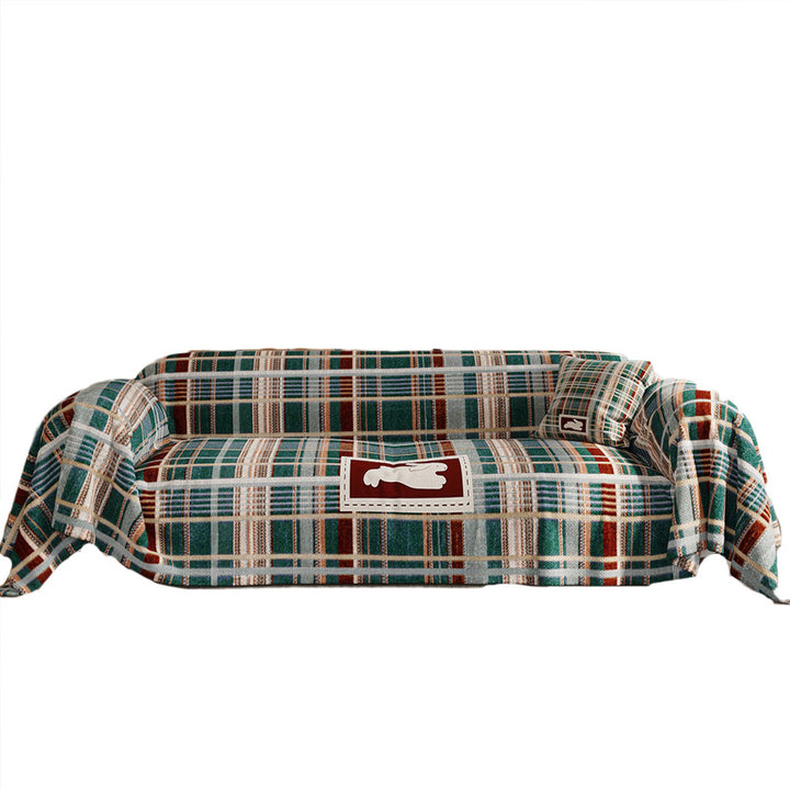Brushed Microfiber Plaid Sofa Slipcover Throw with Bunny Appliqué and Removable Cushion Cover