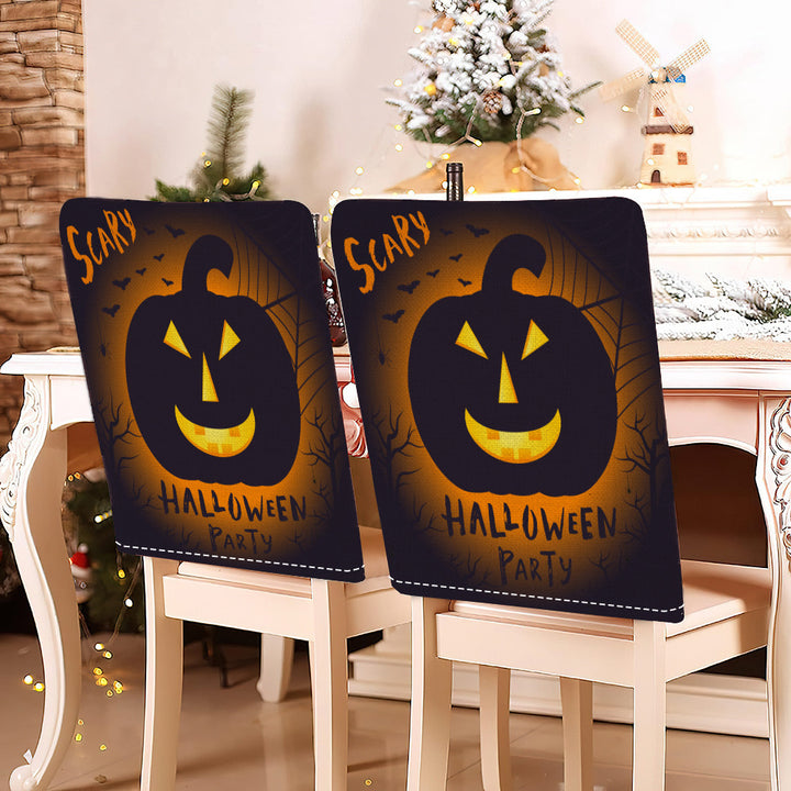 festliche Halloween-Stuhlhussen aus dehnbarem Polyester mit Hexenhut- und Schriftzug-Motiv