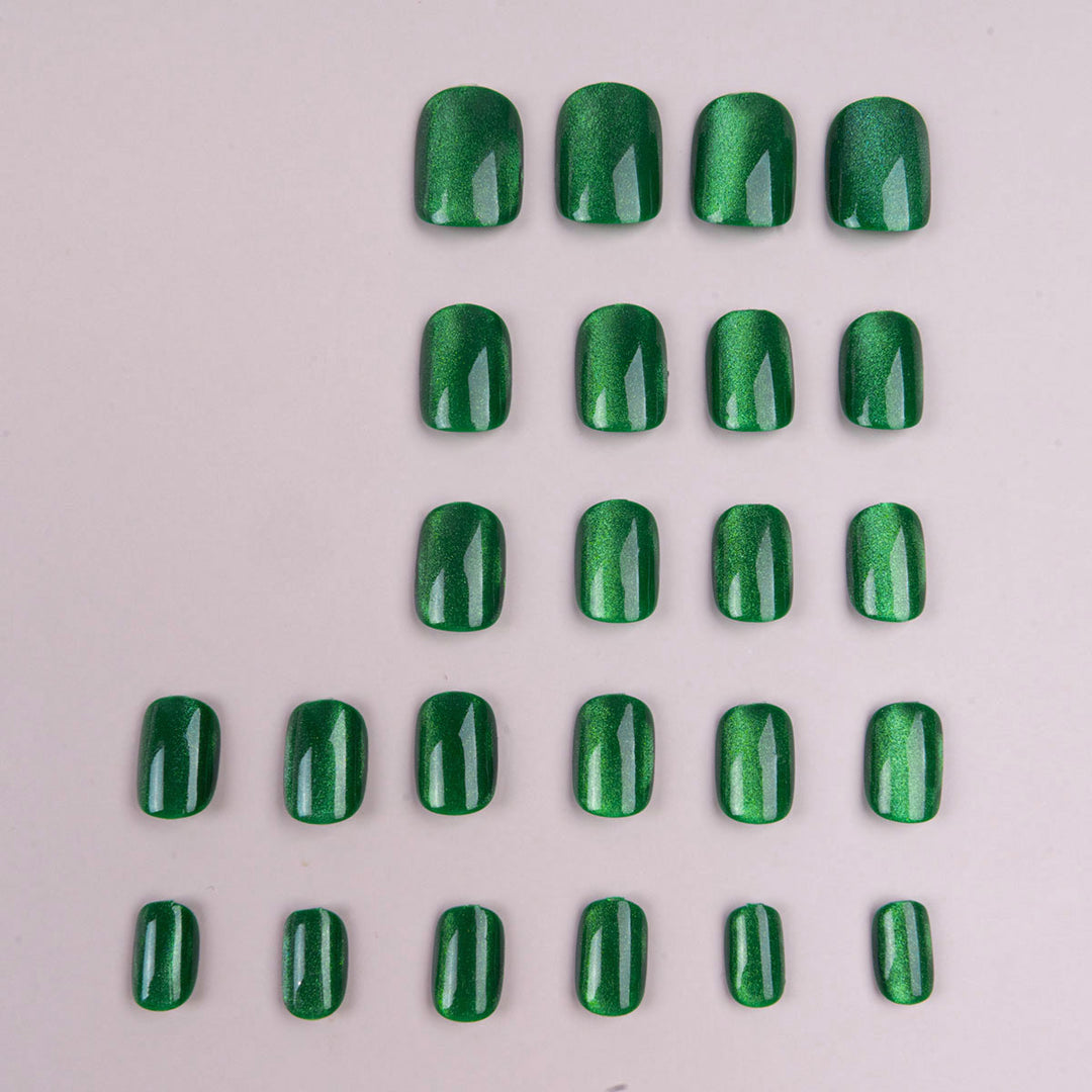 Glänzende grüne Press-On-Nagelset