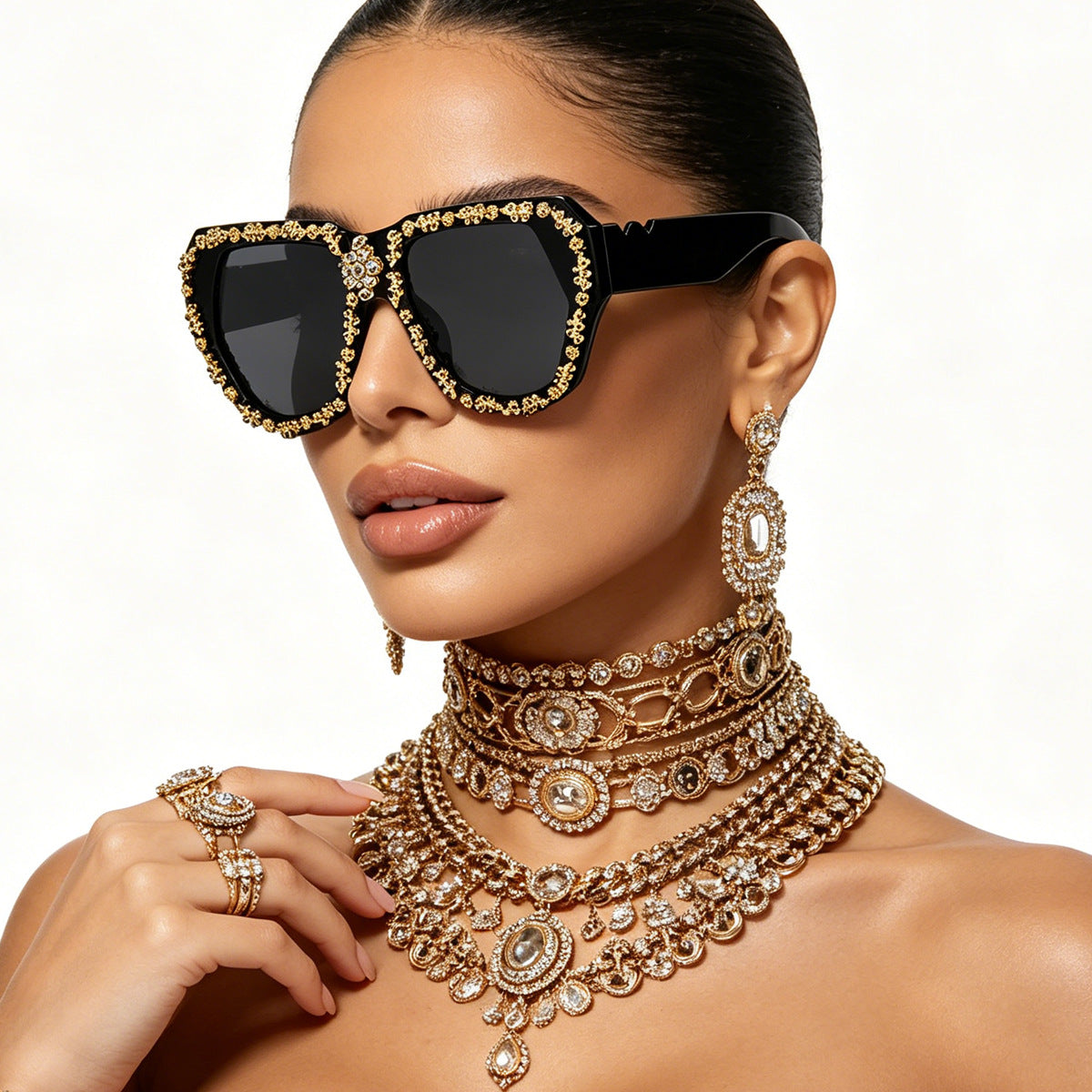 Damen modische Sonnenbrille mit opulentem Kristallrahmen Karnz
