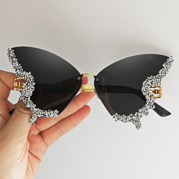 Damen extravagante Sonnenbrille mit funkelndem Butterfly-Design Karnz
