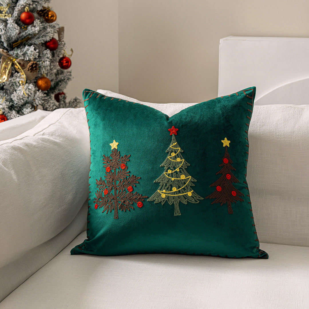 Bestickte Weihnachtsbaum quadratische Dekokissenhülle mit Kettelrand