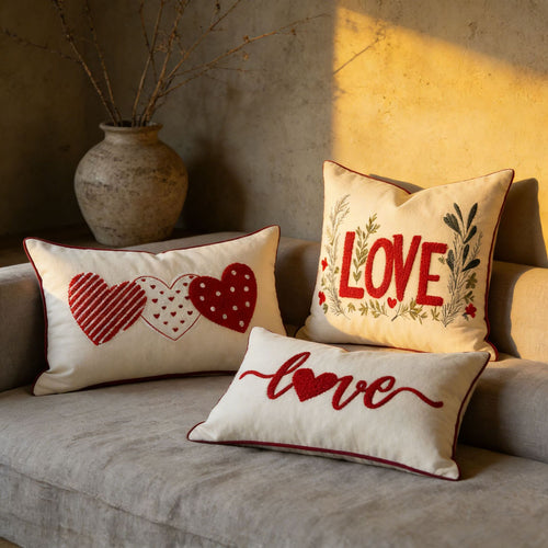Bestickte tuftierte LOVE botanische Akzentkissenbezug