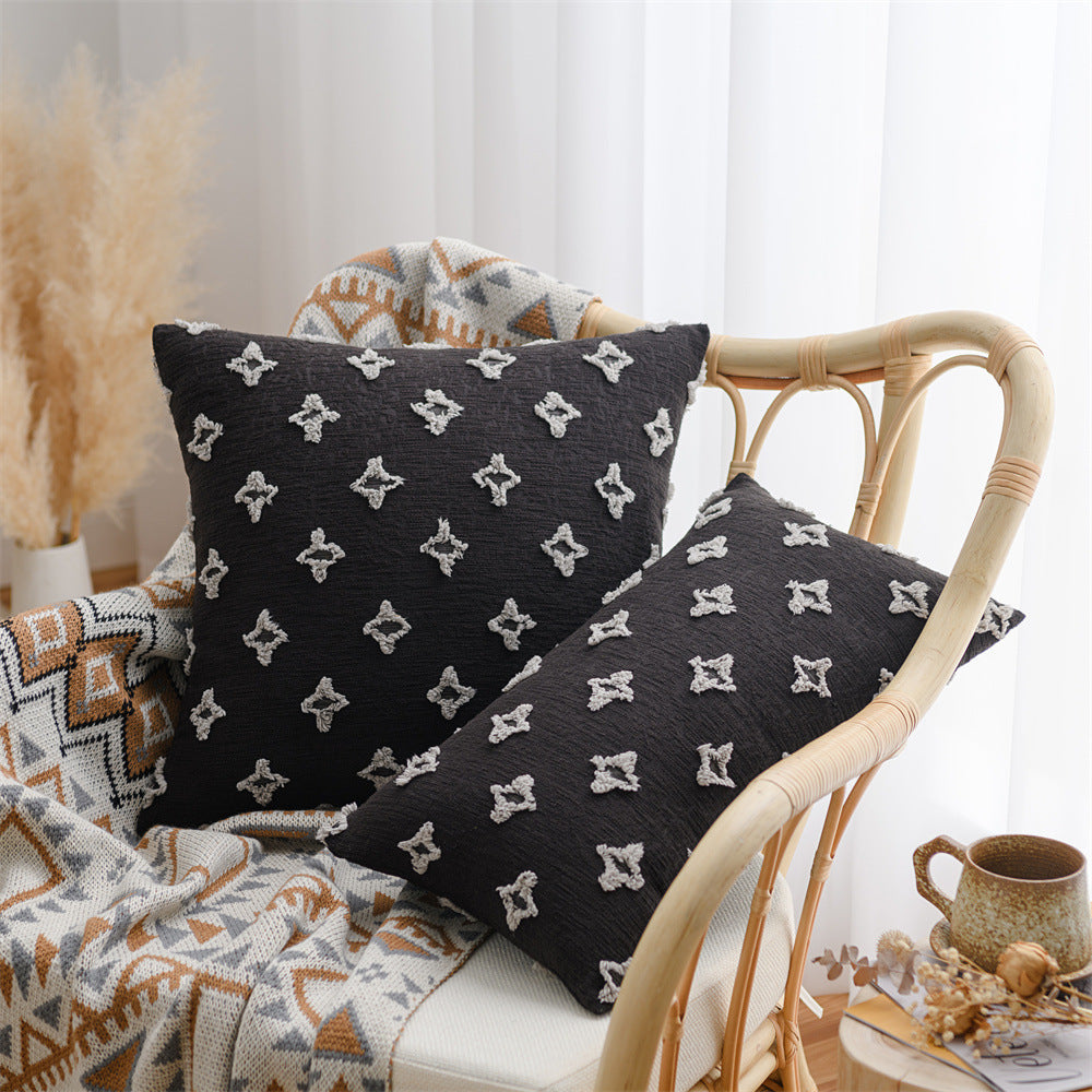 Dekorativer Kissenbezug im Boho‑Skandi‑Mix mit handtuftetem 3D‑Diamantrelief Karnz