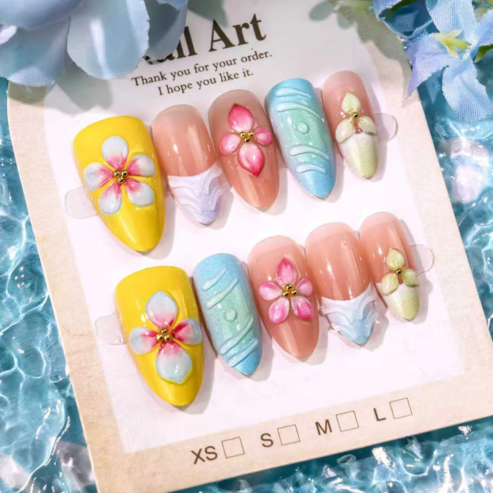 Floral Articulierte Press-On Nagelset