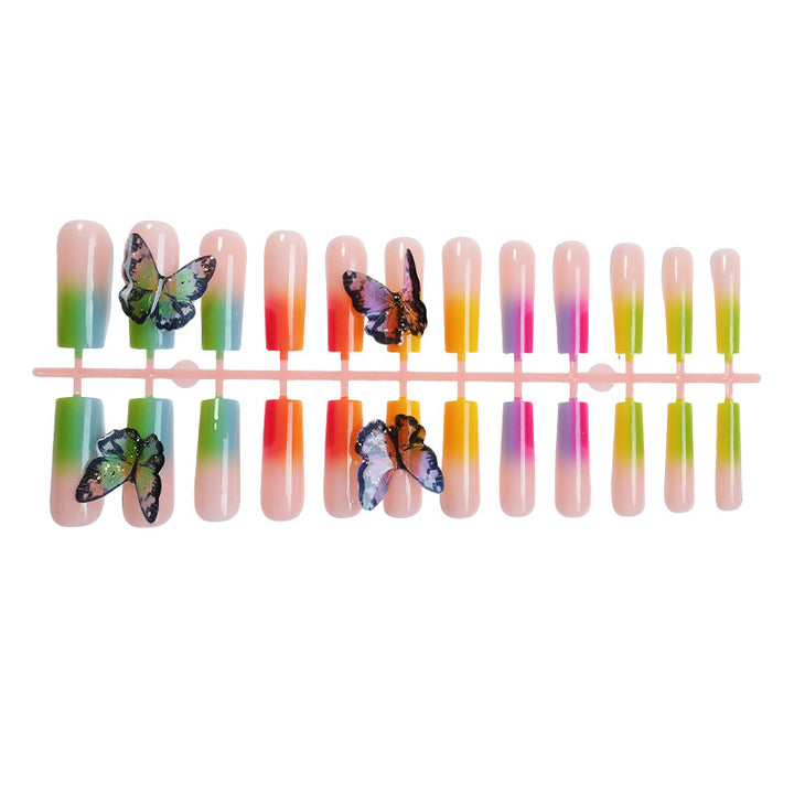 Künstlerisches Press-On Nagelset mit Schmetterlings- und Farbverlauf-Design Karnz