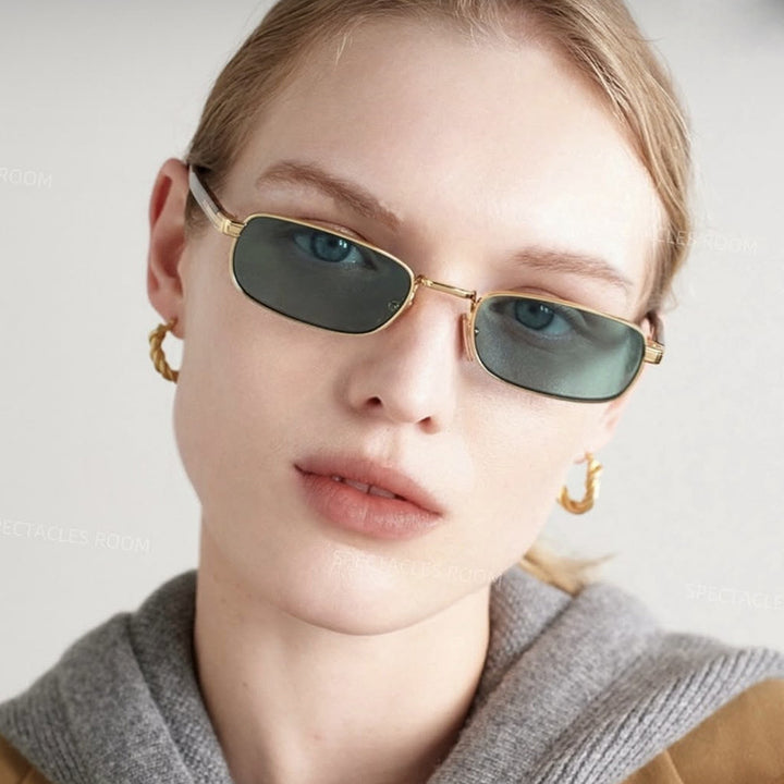 Damen modische Sonnenbrille mit stilvollem Metallrahmen und orangefarbenen Gläsern Karnz