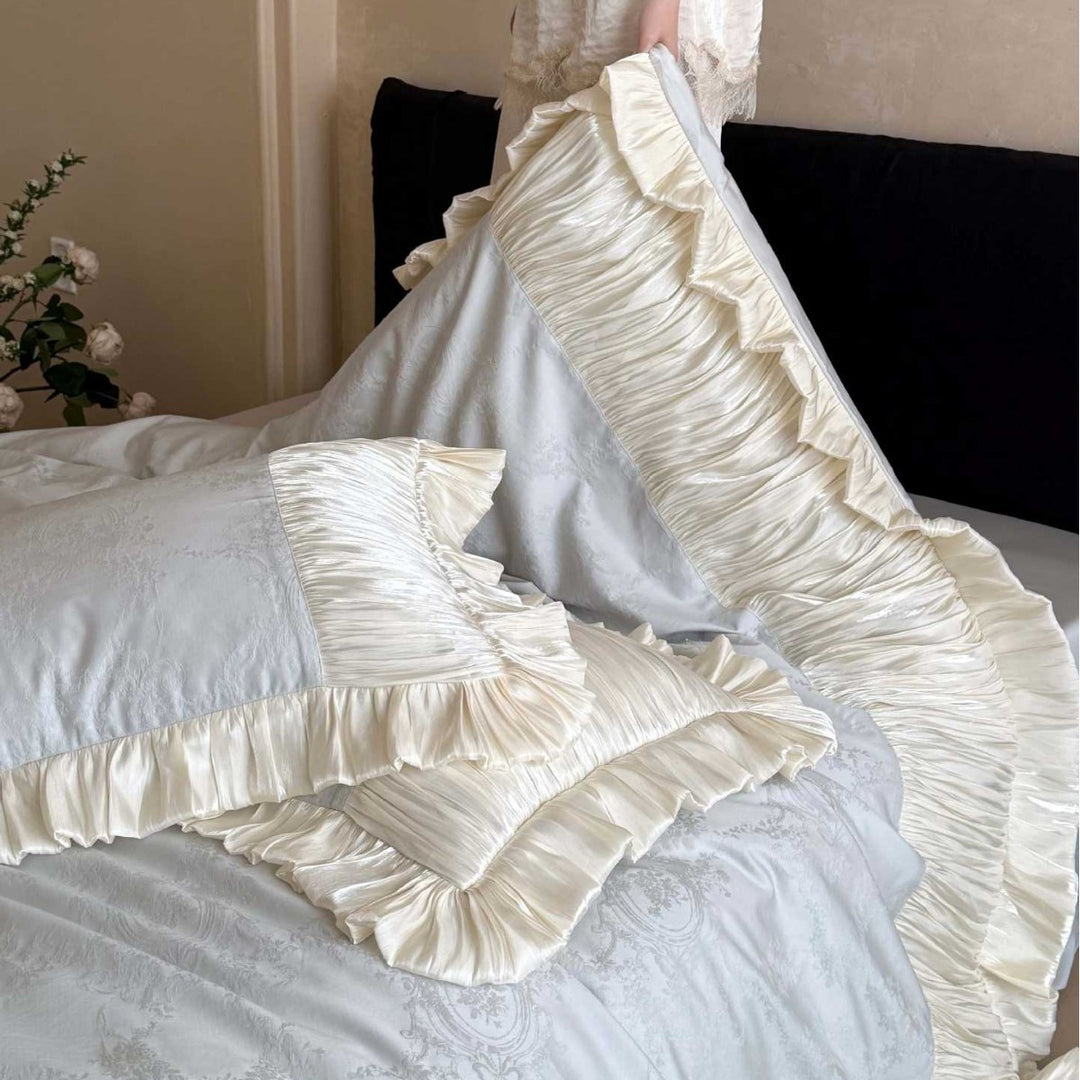 Luxuriöser Rüschensatin-Jacquard-Bettbezugset