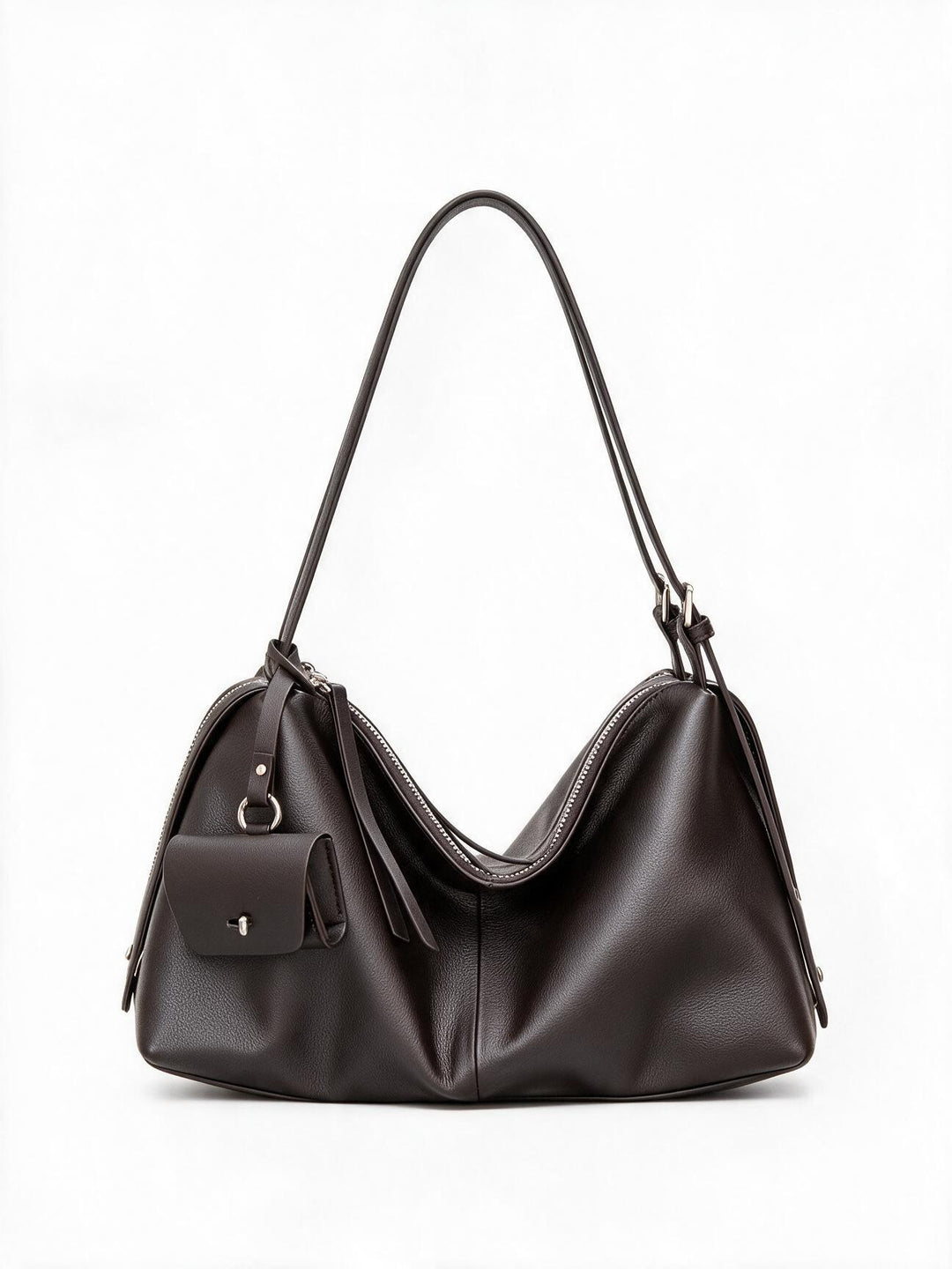 Lässige genarbte Hobo Schultertasche mit Reißverschluss oben und abnehmbarem Mini-Pouch