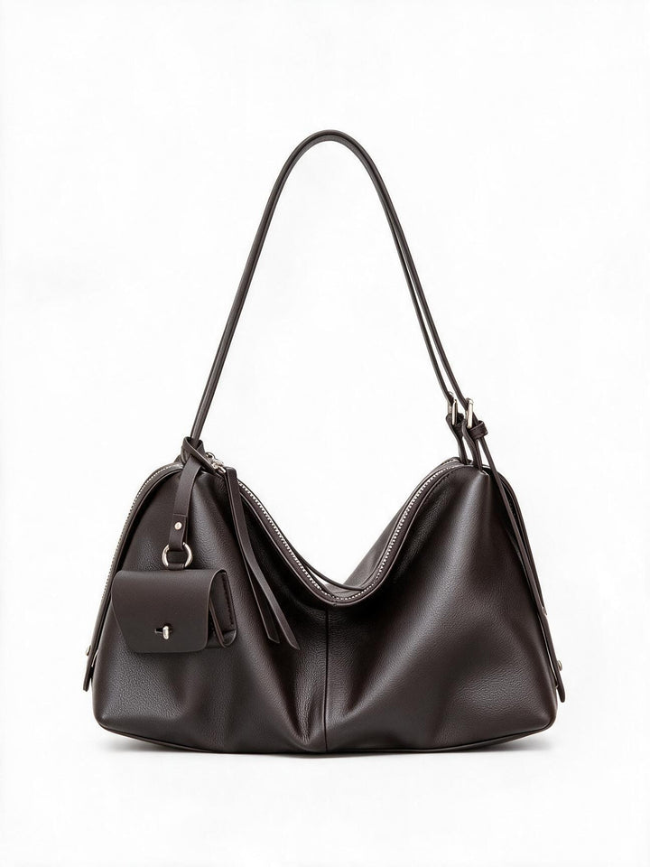 Lässige genarbte Hobo Schultertasche mit Reißverschluss oben und abnehmbarem Mini-Pouch