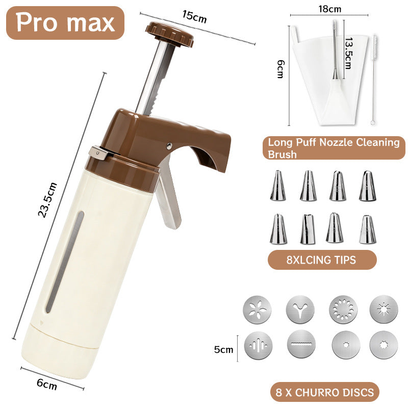 Handheld Cookie Press and Churro Maker with Assorted Piping Discs and Stainless Nozzles