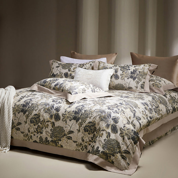 Botanisches Rosenmotiv Baumwoll-Satin Bettbezug-Set mit Seiden-Feeling Rand