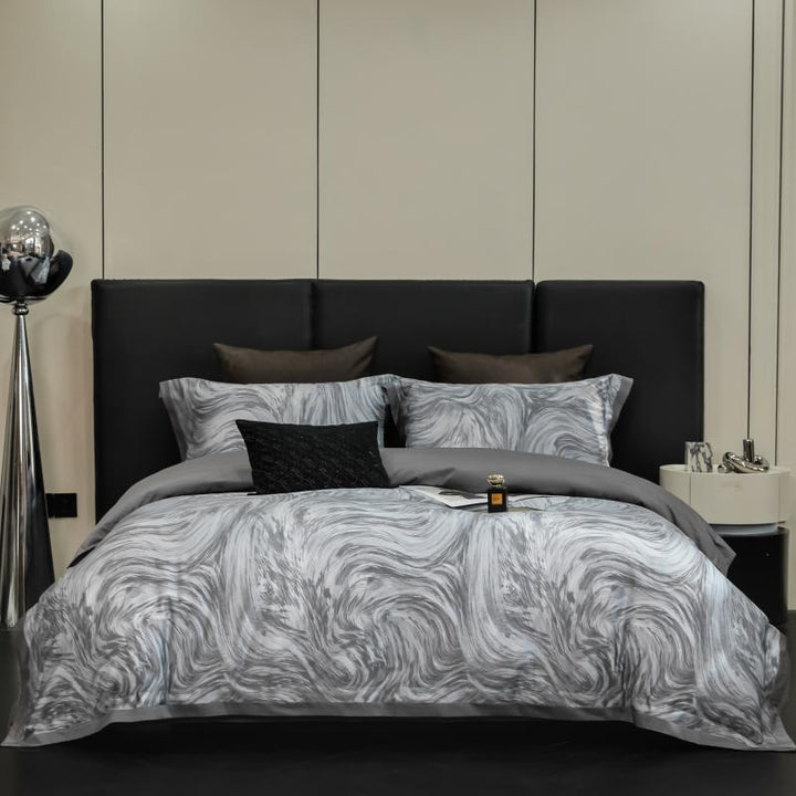 Marmor-Effekt Baumwollsatin Wendebettwäsche Set mit verdecktem Verschluss & Kissenbezügen