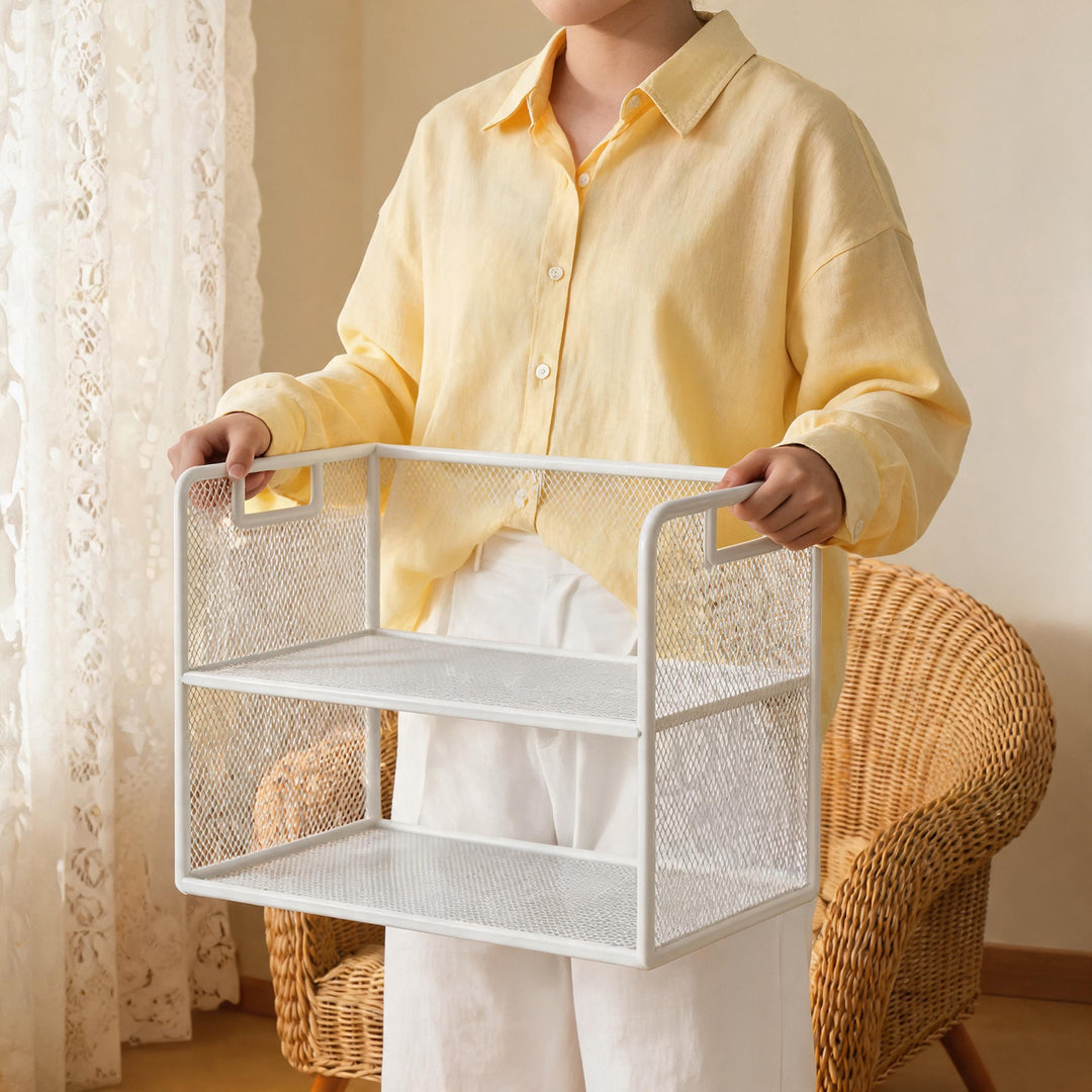 Mesh Desktop Open-Shelf Organizer mit integrierten Griffen und Trennwänden
