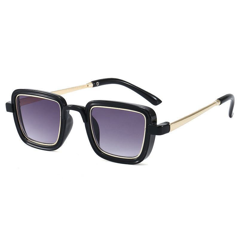 Damen quadratische Sonnenbrille mit transparentem Rahmen und goldenen Akzenten Karnz