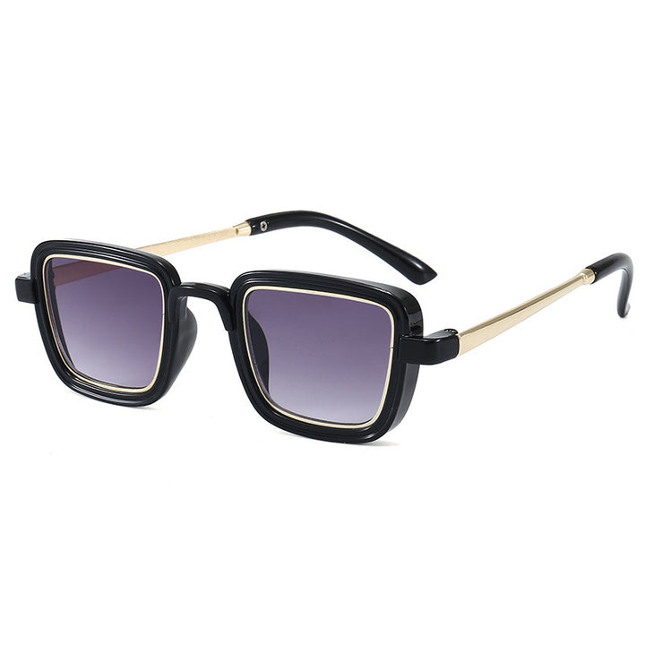 Damen quadratische Sonnenbrille mit transparentem Rahmen und goldenen Akzenten Karnz