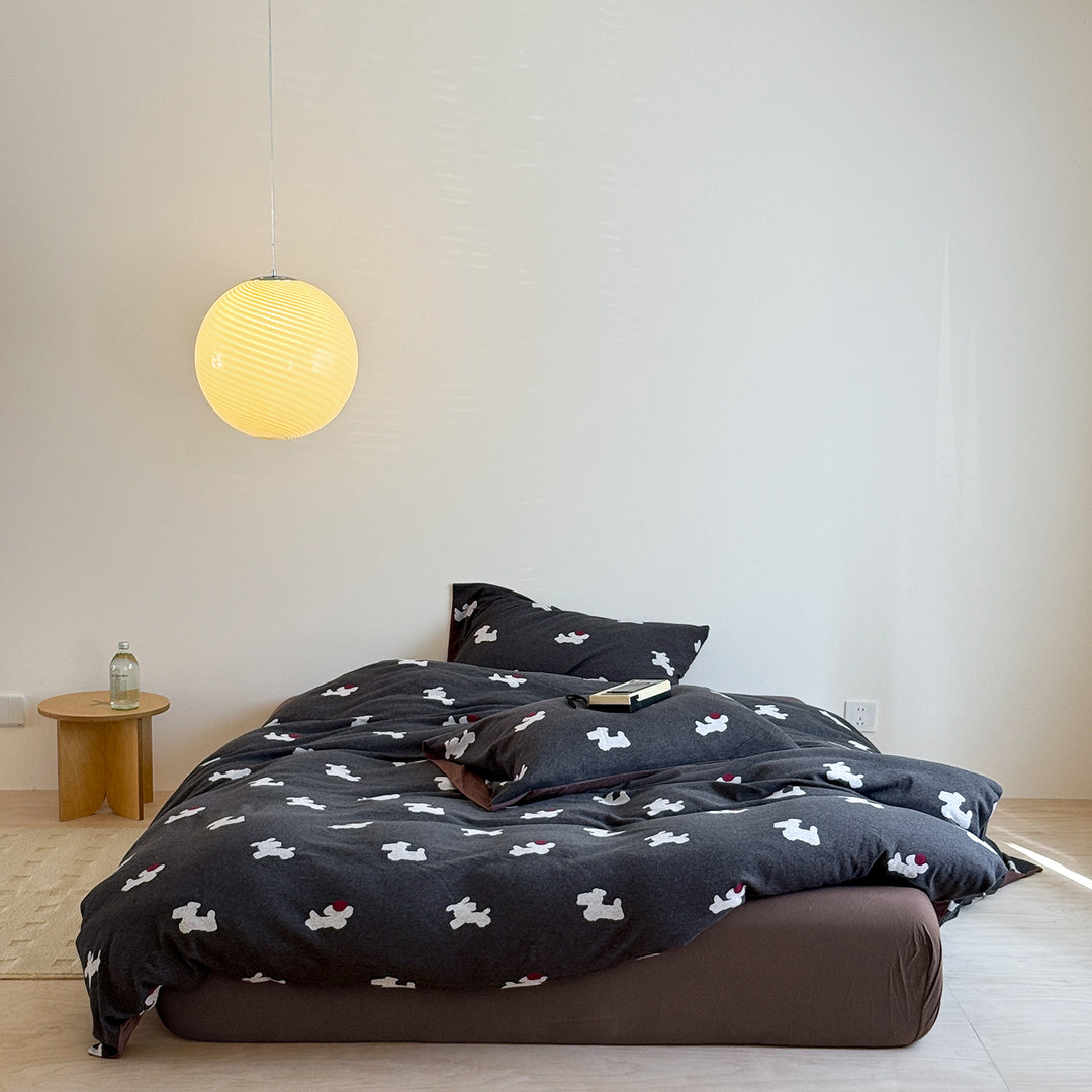 Baumwollmischung Teddy Motiv Bettbezug Set mit Kontrastsaum