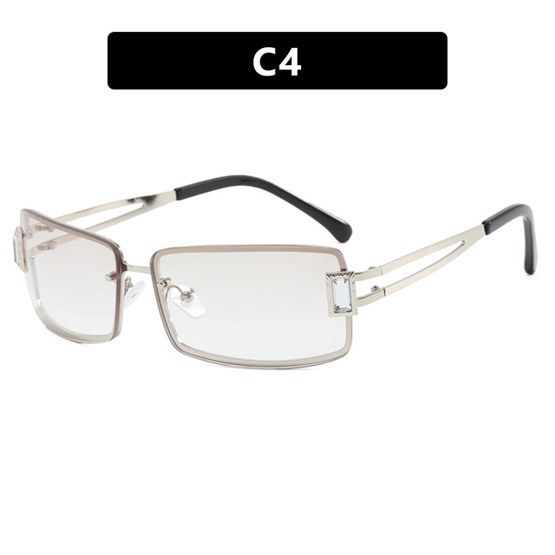 Damen stilvolle Sonnenbrille mit eleganten trapezförmigen Gläsern und filigranem Metallrahmen Karnz
