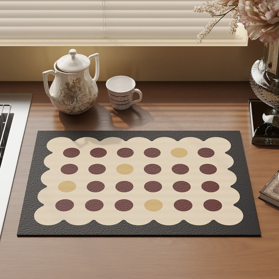Scalloped Faux-Leather Dining Placemat with Polka Dot Texture