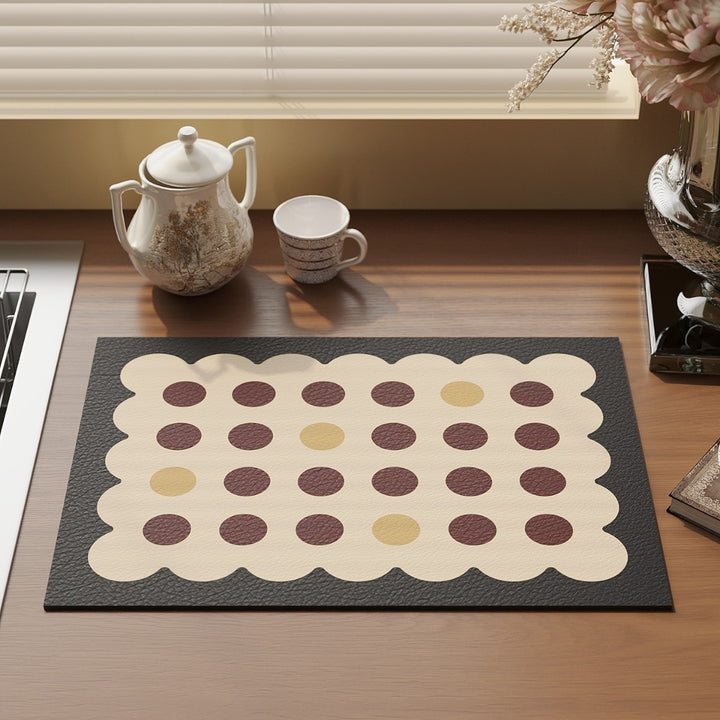 Scalloped Faux-Leather Dining Placemat with Polka Dot Texture