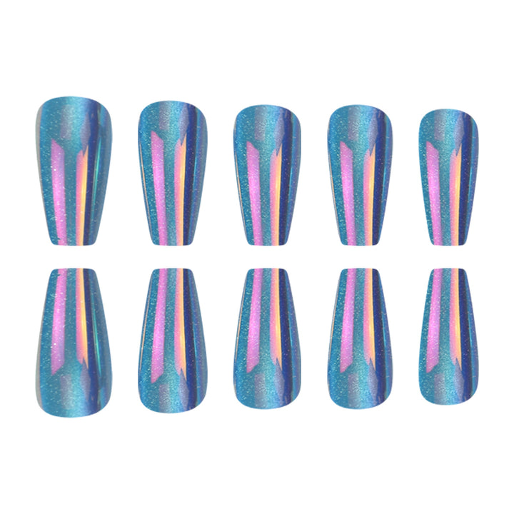 Glänzende Press-On-Nagelerweiterungen mit Glitzerstreifen Karnz