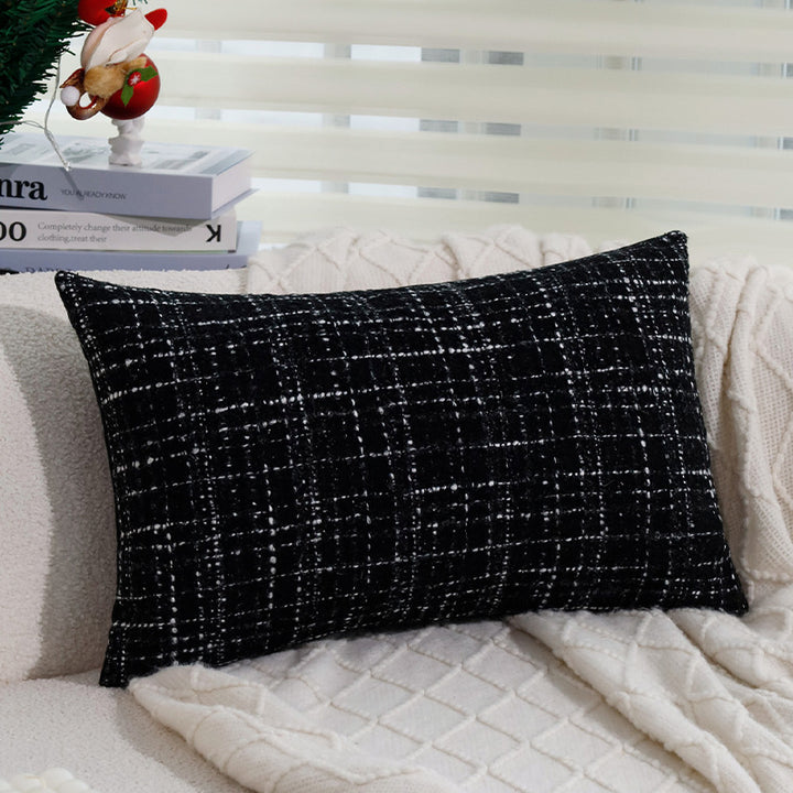 Quadratischer Kissenbezug Karnz aus strukturiertem Tweed‑Bouclé mit gewebtem Karomuster