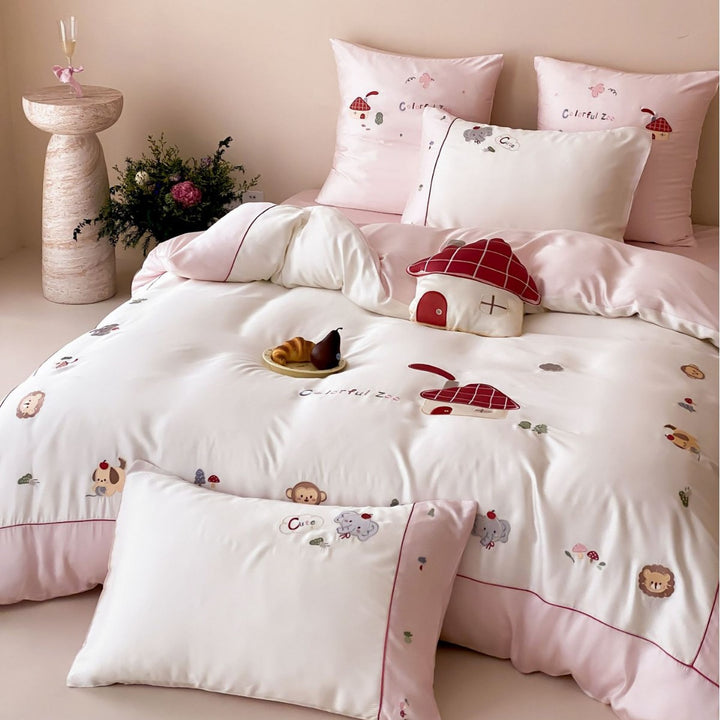 Kinder-Bettwäsche-Set aus Baumwollsatin mit applizierten Bären- und Auto-Motiven