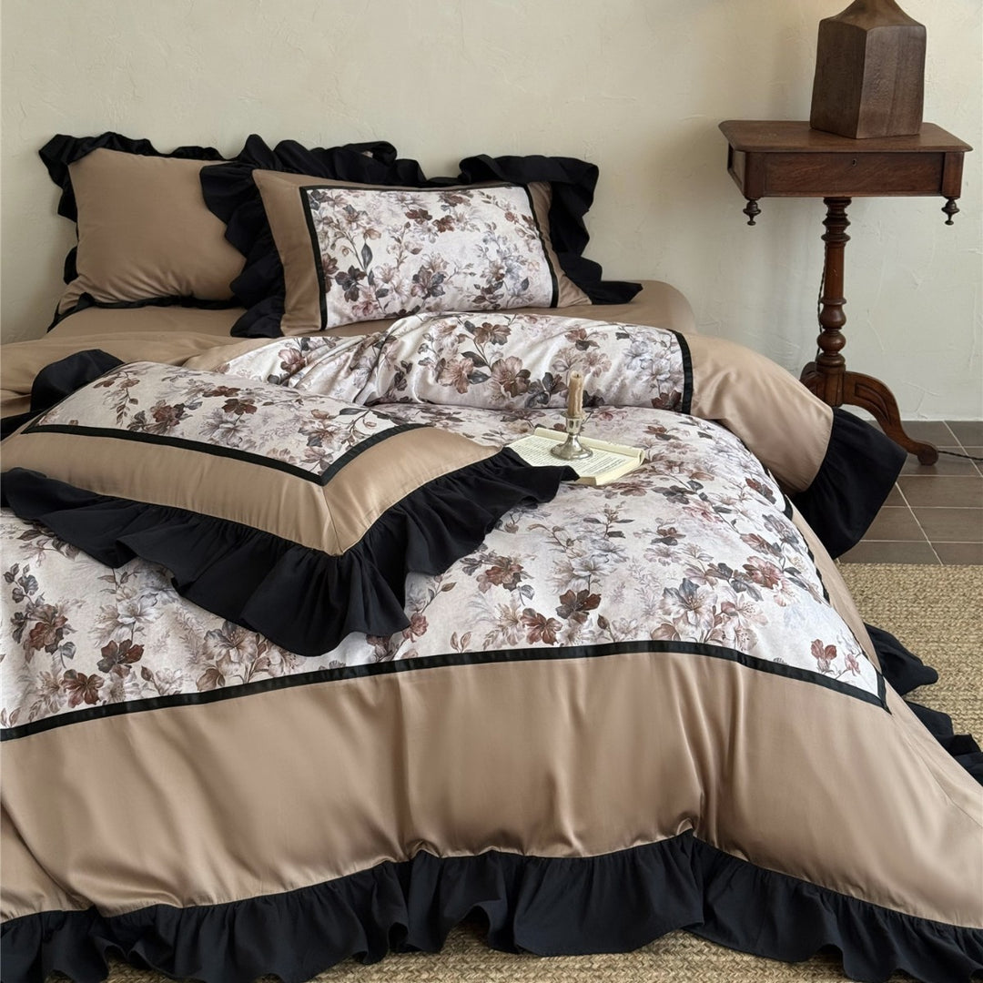 Luxus Floral Gebürstete Mikrofaserdecke Set mit Paspelrand