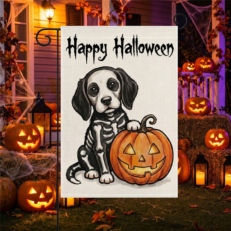 Schwerlast-Halloween-Spun-Polyester-Dekorationsgartenflagge mit verspielten Geistern und Kürbislaternen