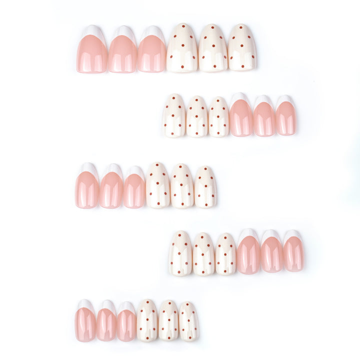 Elegantes Press-On-Nagelset mit gepunktetem und französischem Spitzen-Design Karnz