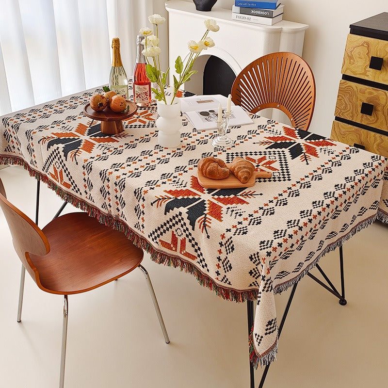 Runde texturierte Waffelgewebe-Fransen-Tischdecke mit Quastenrand