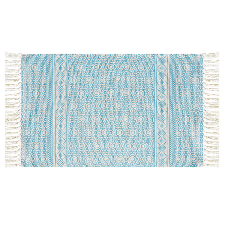 Flachgewebter Baumwollläufer mit mediterranem Kachel‑Jacquard und dekorativen Fransen Karnz