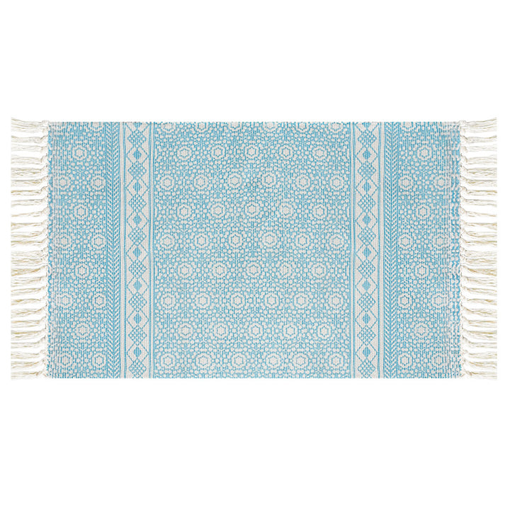 Flachgewebter Baumwollläufer mit mediterranem Kachel‑Jacquard und dekorativen Fransen Karnz