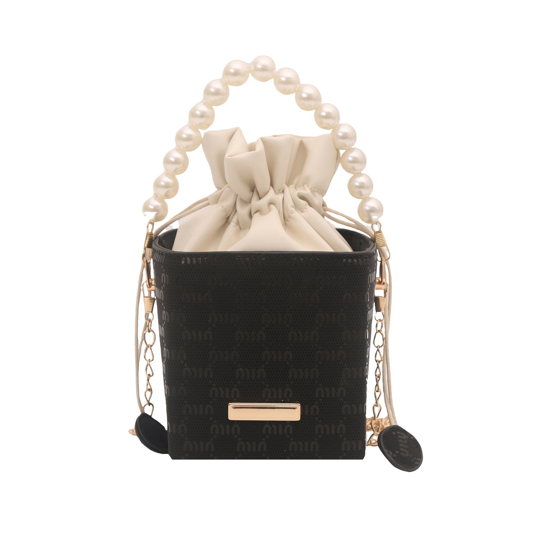 Elegante Mini-Eimer-Tasche mit Perlenhenkel Karnz