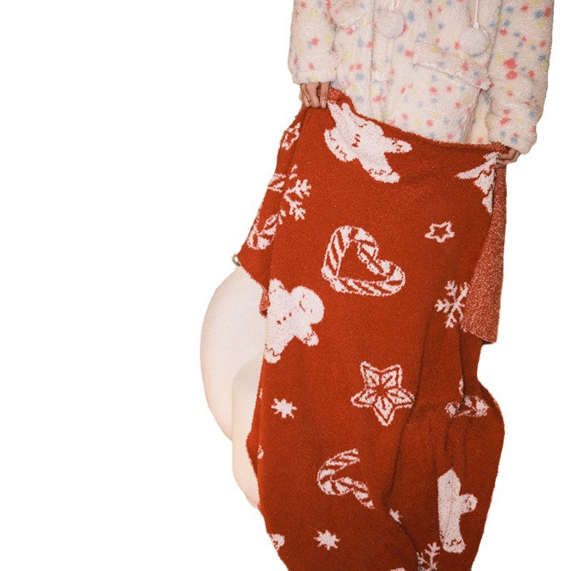 Übergroße Plüsch Holiday Sherpa Wurfdecke mit festlichem Lebkuchenmann- und Schneeflocken-Jacquard