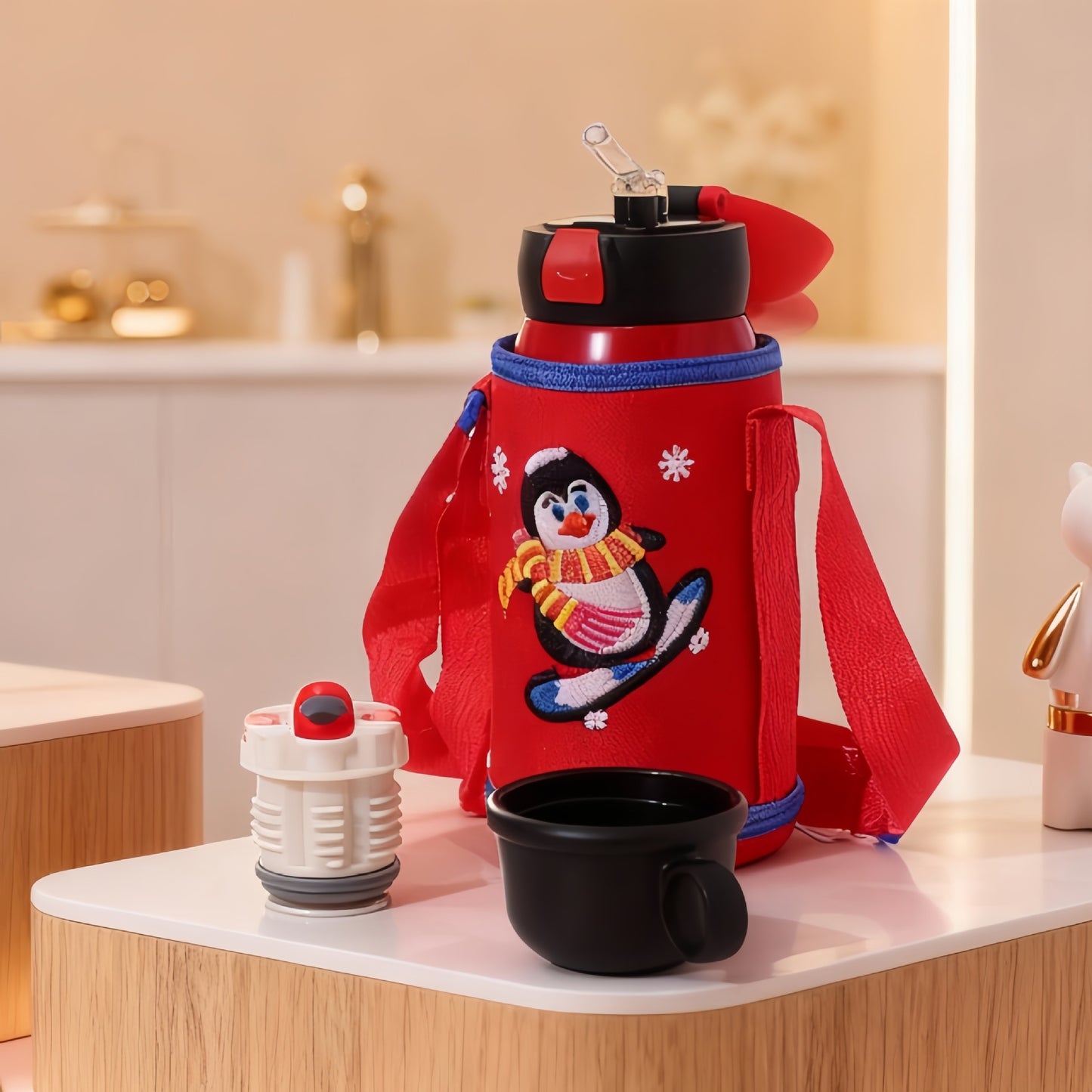 Damen Isolierte Trinkflasche mit praktischem Tragegurt und Tiermotiv Karnz
