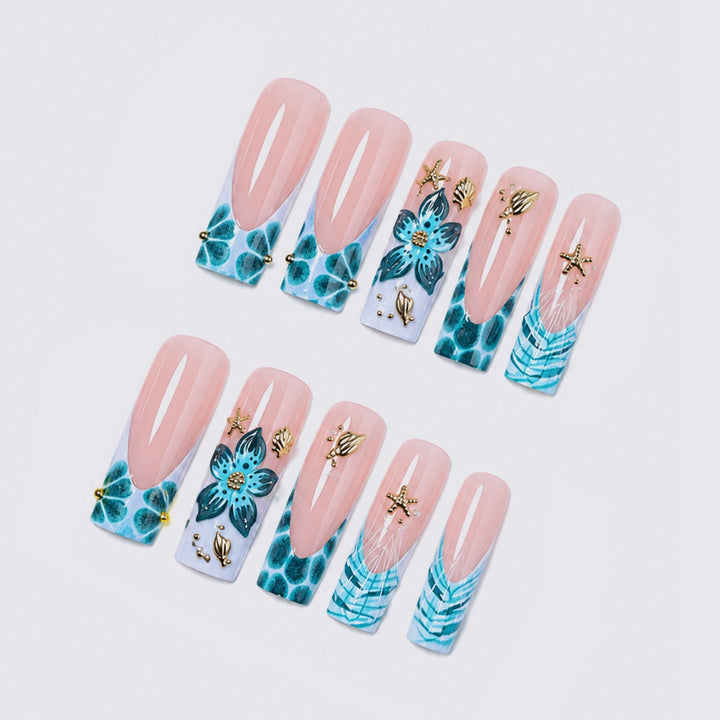 Kunstnagelset mit kreativen 3D-Blüten- und Glitzerelementen Karnz