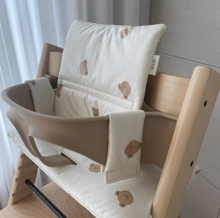 Polster-Set für Hochstuhl für Babys mit abnehmbarem Teddy-Applikation