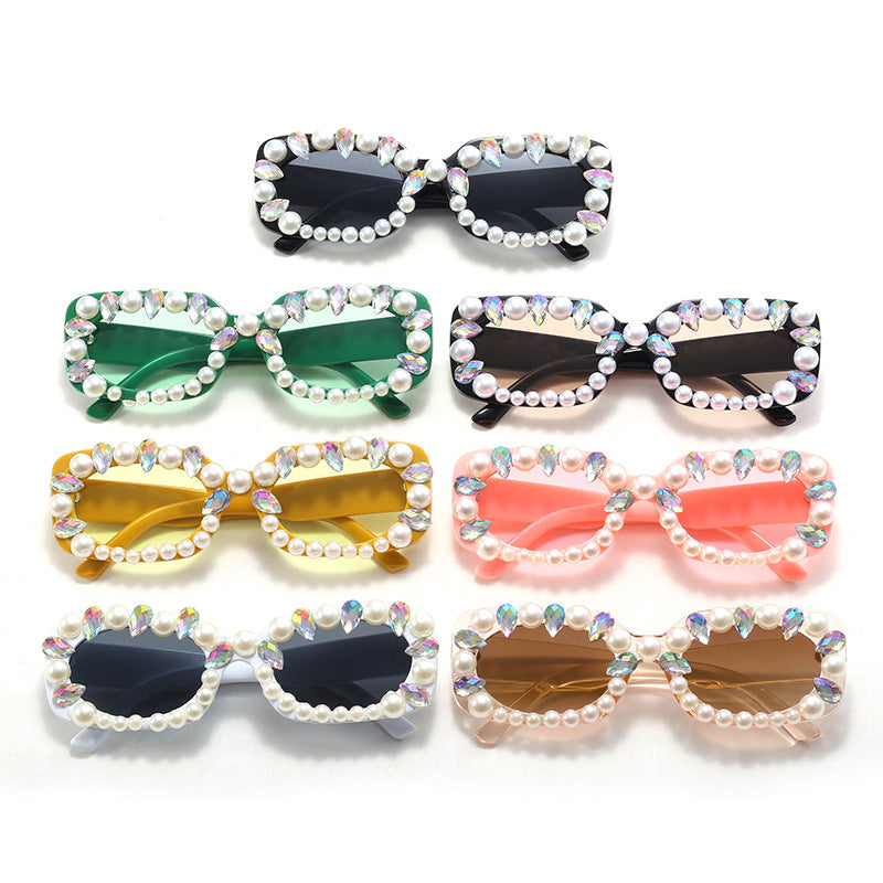 Damen elegante Sonnenbrille mit Perlenschmuck Karnz