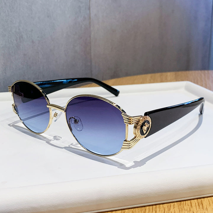 Damen elegante Sonnenbrille mit luxuriösem Metallrahmen und verspiegelten Gläsern Karnz