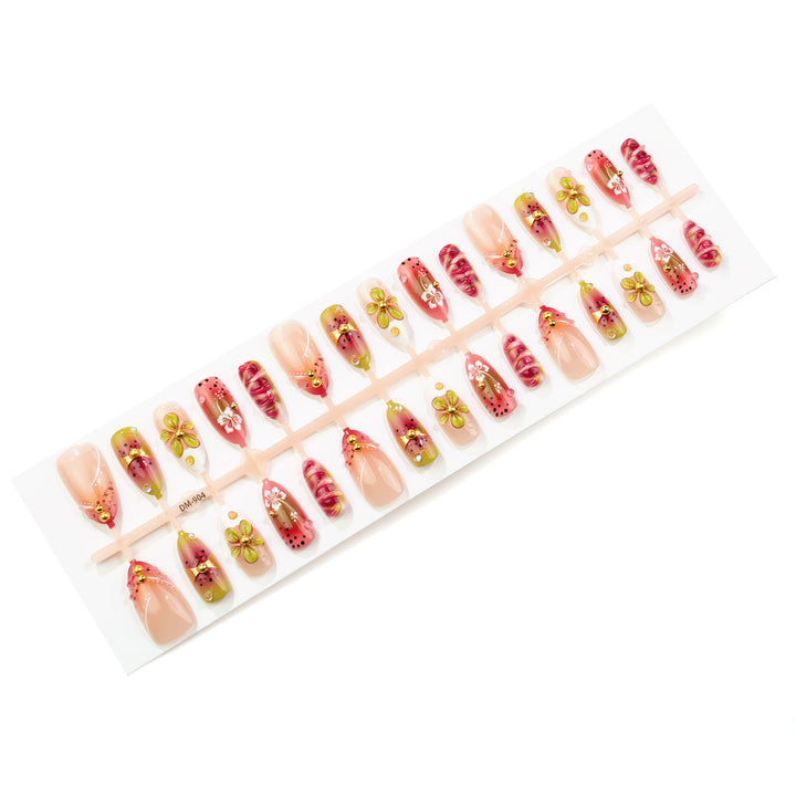Florales Wassermelonen-Themen Press-On Nagel Kunst Set