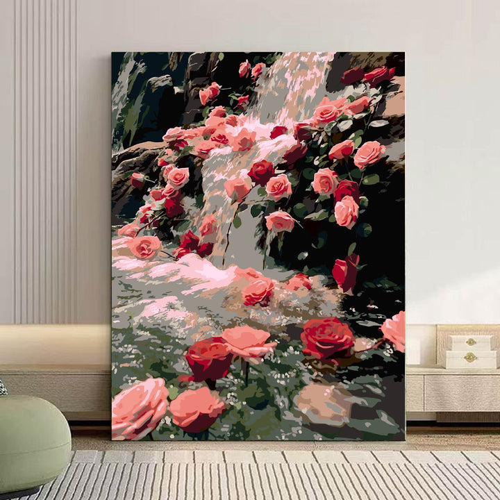 Gemütliche Katze und floral inspiriertes Leinwandkunstwerk Karnz