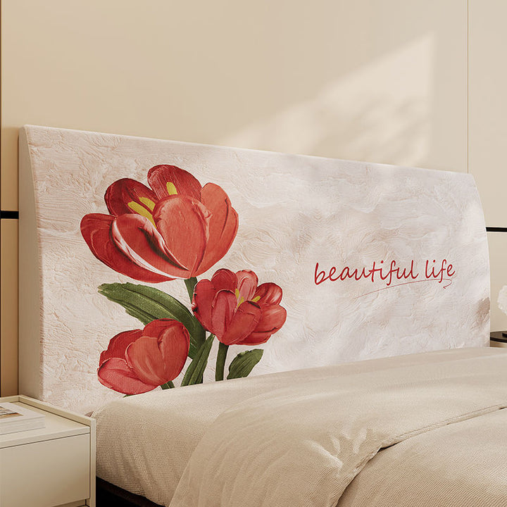 Decorative Padded Headboard Slipcover with Floral Print and Inspirational Script