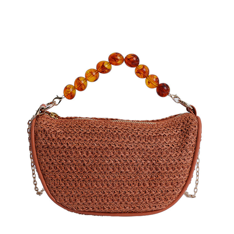 Stylische gewebte Handtasche mit Perlen-Griff Karnz
