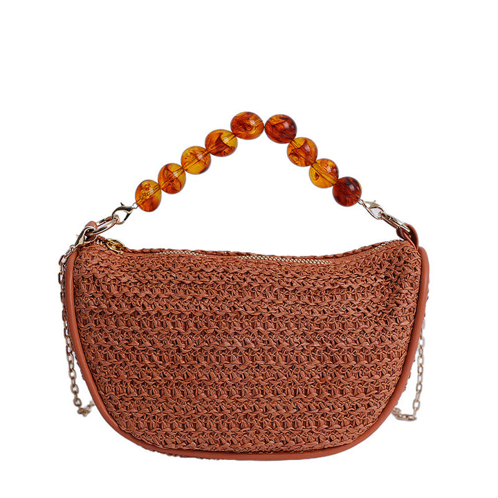 Stylische gewebte Handtasche mit Perlen-Griff Karnz