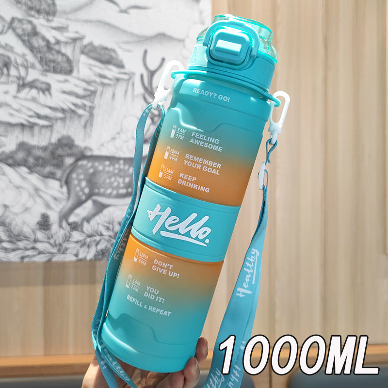 Damen Motivations-Trinkflasche mit Zeitanzeige und Schultergurt Karnz